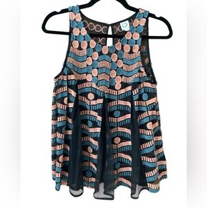 Anthropologie AKEMI + KIN Kalina embroidered top, size Small black aqua apricot